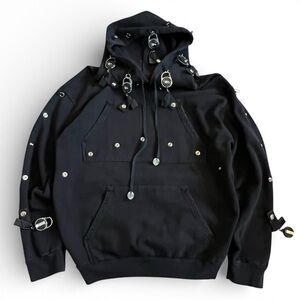 Foo And Foo Oversized Pendant Sweatshirt Pullover Hoodie Sz M Black Buttons Rare